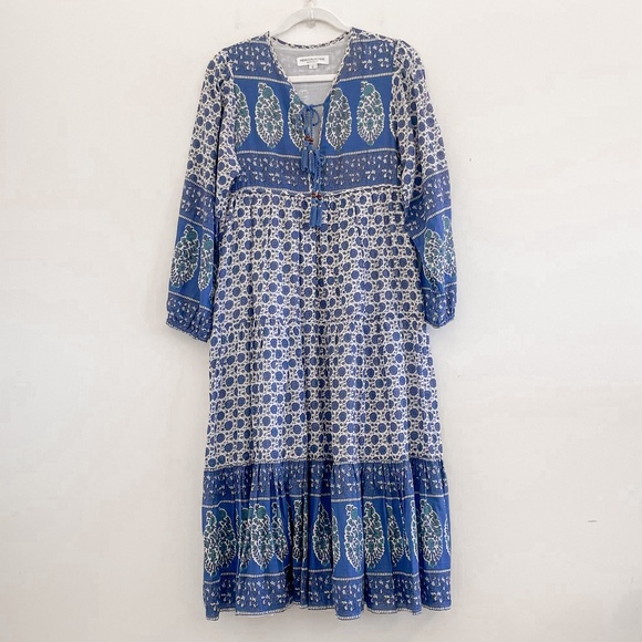 Emerson Fry India Collection Indigo Heirloom Maxi Dress S - Picture 6 of 15